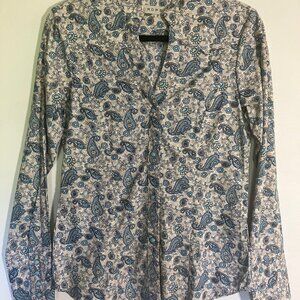 Roper Women's Blue Paisley Long Sleeve Turquoise Pearl Snap Shirt Western XS